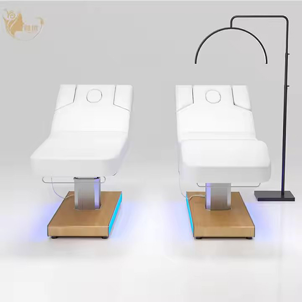 3 Motors LED Wood Grain Base White Massage Bed Without Armrests Salon Furniture
