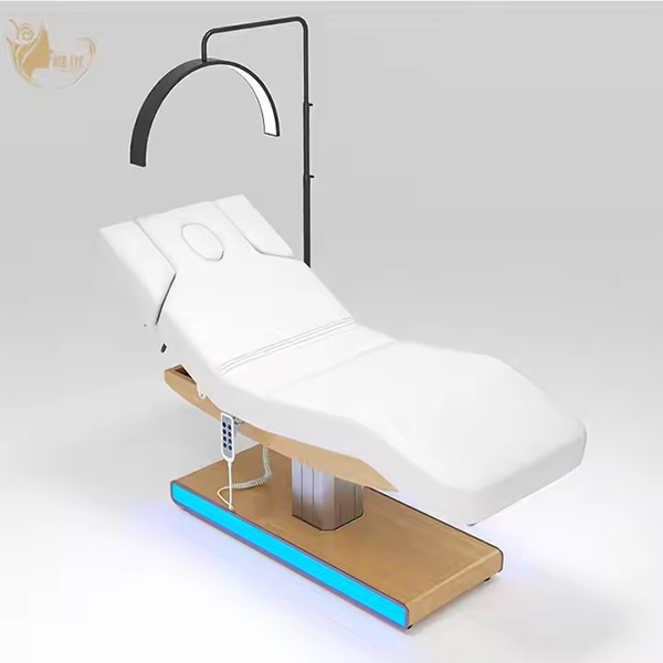 3 Motors LED Wood Grain Base White Massage Bed Without Armrests Salon Furniture
