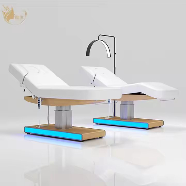 3 Motors LED Wood Grain Base White Massage Bed Without Armrests Salon Furniture