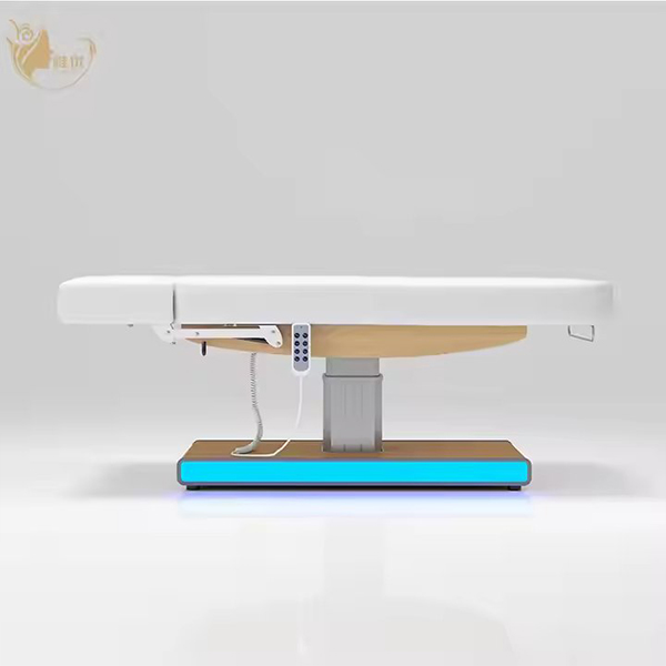 3 Motors LED Wood Grain Base White Massage Bed Without Armrests Salon Furniture