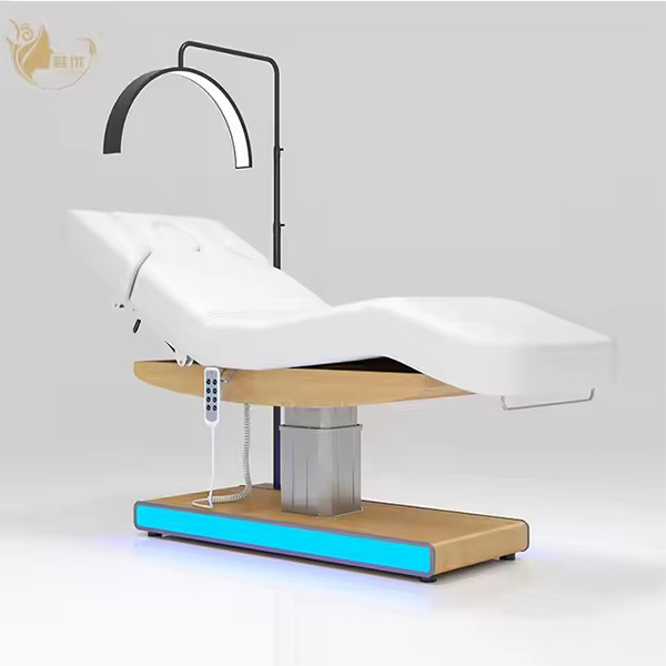 3 Motors LED Wood Grain Base White Massage Bed Without Armrests Salon Furniture