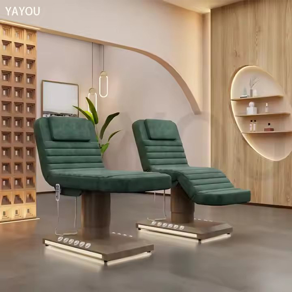 Emerald Green Velvet 3 Motor Electric Beauty Massage Facial Bed with Wood Grain LED Base