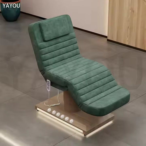Emerald Green Velvet 3 Motor Electric Beauty Massage Facial Bed with Wood Grain LED Base