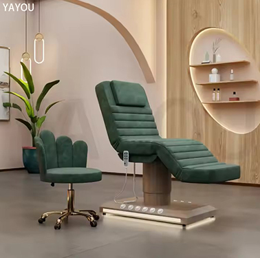 Emerald Green Velvet 3 Motor Electric Beauty Massage Facial Bed with Wood Grain LED Base