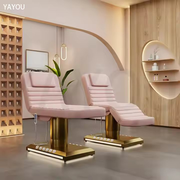 Golden Stainless Steel 3 Motor Electric Beauty Massage Bed with Foot Control and LED Base