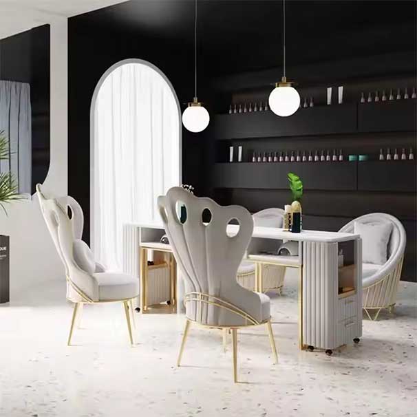 Best Selling Beige Peacock Chair Manicure Table Can Be Customized with Marble Tabletop and Vacuum Cleaner Suitable Fo
