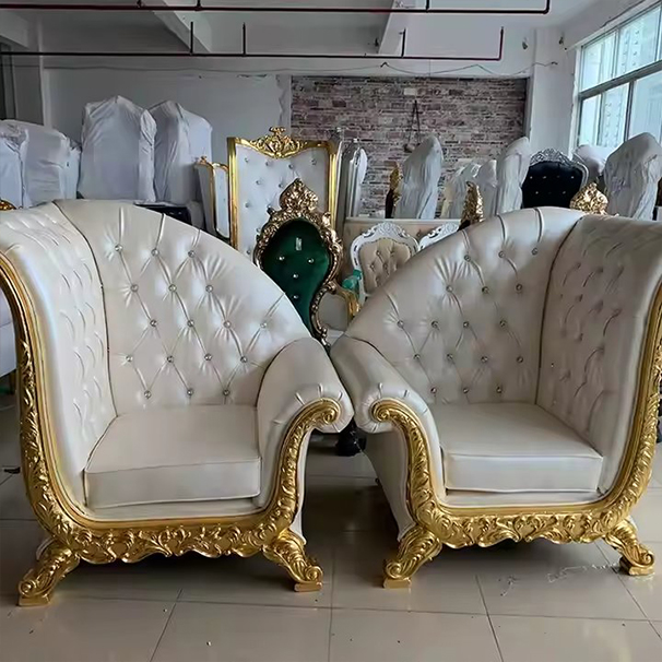 Affordable Luxury Wooden Bride Groom Throne Chairs Single Seat Royal Wedding Furniture