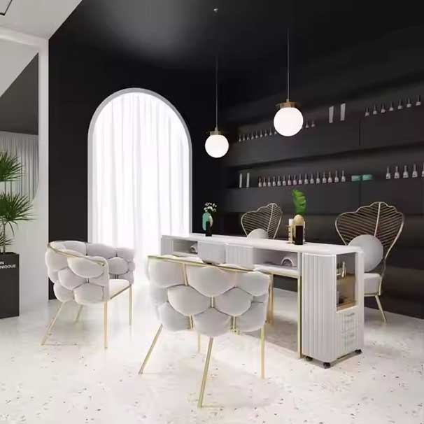 Best Selling Beige Peacock Chair Manicure Table Can Be Customized with Marble Tabletop and Vacuum Cleaner Suitable Fo