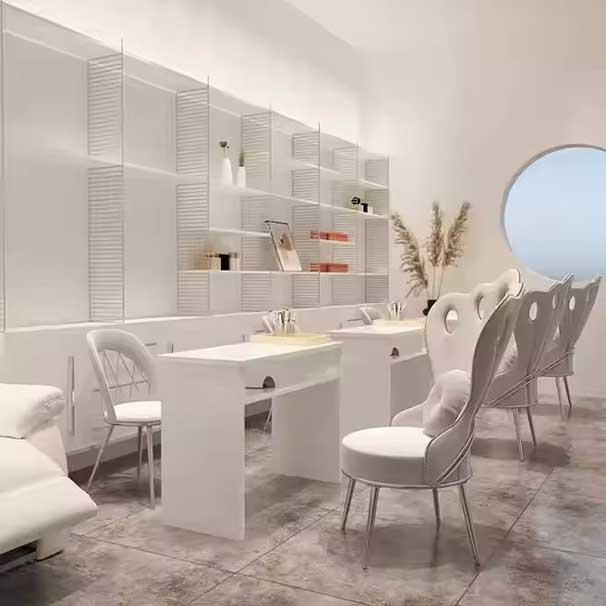 Best Selling Beige Peacock Chair Manicure Table Can Be Customized with Marble Tabletop and Vacuum Cleaner Suitable Fo