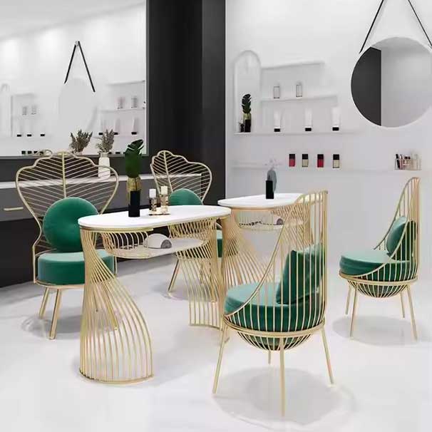 Best Selling Beige Peacock Chair Manicure Table Can Be Customized with Marble Tabletop and Vacuum Cleaner Suitable Fo