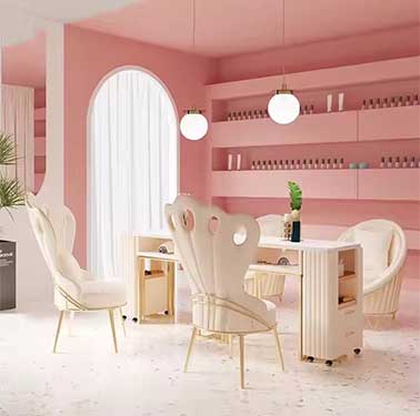 Best Selling Beige Peacock Chair Manicure Table Can Be Customized with Marble Tabletop and Vacuum Cleaner Suitable Fo