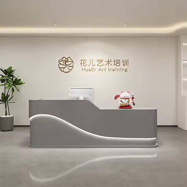 Luxury White Marble Pattern Customizable Size Reception Desk with Multiple Storage Space Front Desk