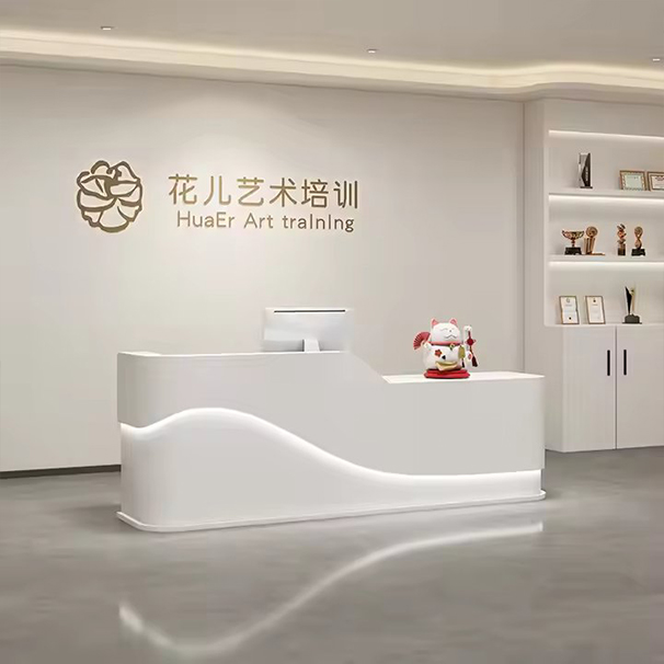 Luxury White Marble Pattern Customizable Size Reception Desk with Multiple Storage Space Front Desk