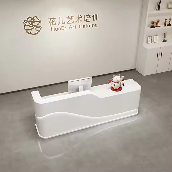 Luxury White Marble Pattern Customizable Size Reception Desk with Multiple Storage Space Front Desk
