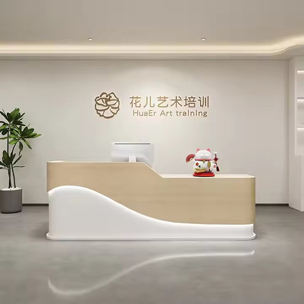 Luxury White Marble Pattern Customizable Size Reception Desk with Multiple Storage Space Front Desk