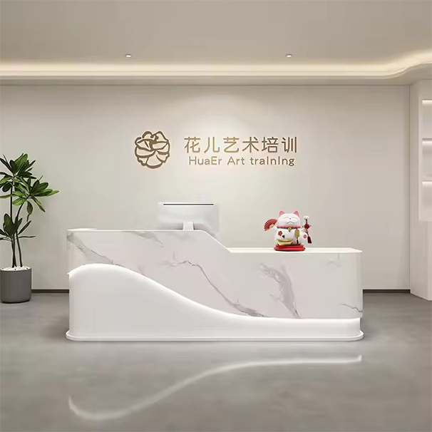 Luxury White Marble Pattern Customizable Size Reception Desk with Multiple Storage Space Front Desk