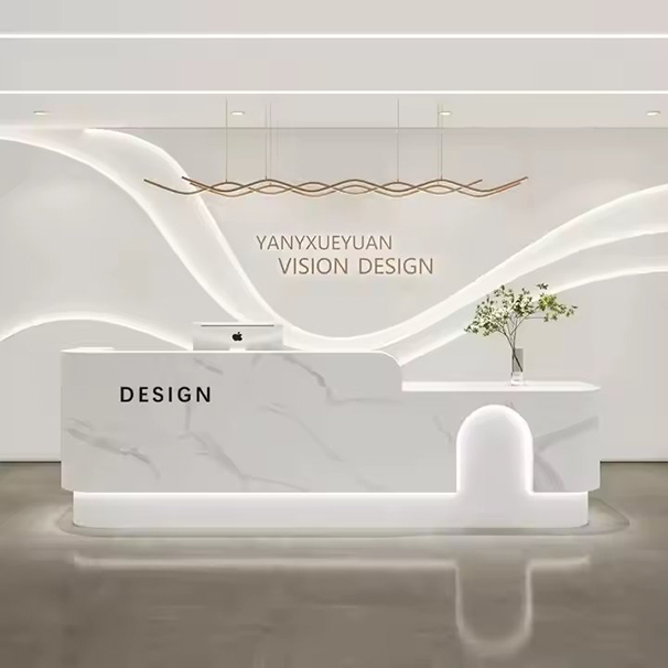 Stainless Steel Gold Plated Reception Desk Beauty Salon Front Counter Reception Desk Size and logo Can Be Customize for Sale