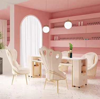 Best Selling Beige Peacock Chair Manicure Table Can Be Customized with Marble Tabletop and Vacuum Cleaner Suitable Fo