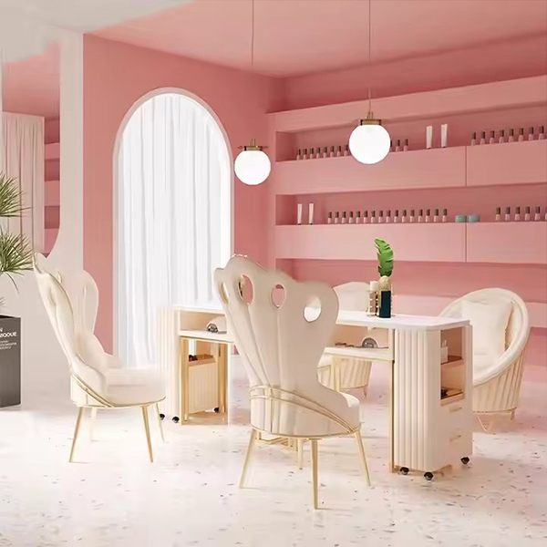 Best Selling Beige Peacock Chair Manicure Table Can Be Customized with Marble Tabletop and Vacuum Cleaner Suitable Fo