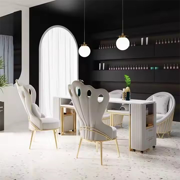 Best Selling Beige Peacock Chair Manicure Table Can Be Customized with Marble Tabletop and Vacuum Cleaner Suitable Fo