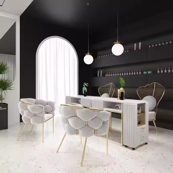 Best Selling Beige Peacock Chair Manicure Table Can Be Customized with Marble Tabletop and Vacuum Cleaner Suitable Fo
