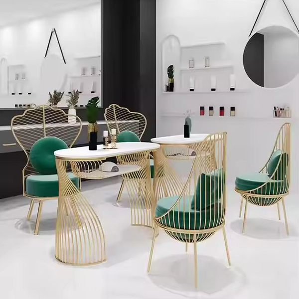 Best Selling Beige Peacock Chair Manicure Table Can Be Customized with Marble Tabletop and Vacuum Cleaner Suitable Fo