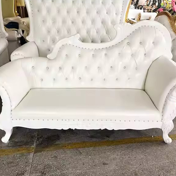 Antique Solid Wooden Royal Luxury White Hotel Hall 2 Seater Wedding Sofa