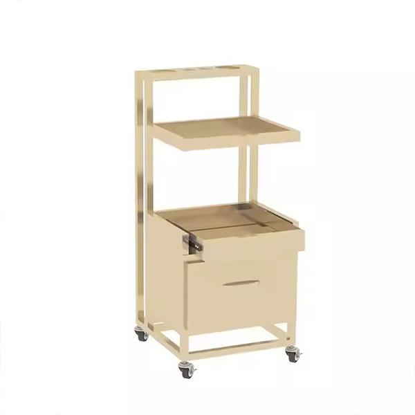 High Quality Luxury Barber Shop Trolley Cart Beauty Salon Equipment Gold Stainless Steel Saloon Trolley with Drawer and Wheel