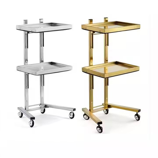 Hot Sale Beauty Gold Salon Cart Folding Portable Stainless Steel Frame Salon Trolley Hairdressing with 4 Wheels