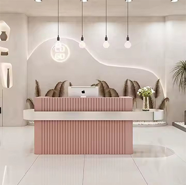 Luxury Beauty Hair Salon Small pink Front Table Gold Stainless Steel Cashier Desk Wooden Reception Counter