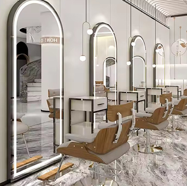 Luxury Gold Hexagon Single Side Barber Mirror Stations Hair Dressing Salon Mirror Station with Led Light Barber Mirrors