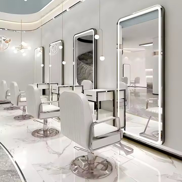 Luxury Gold Hexagon Single Side Barber Mirror Stations Hair Dressing Salon Mirror Station with Led Light Barber Mirrors