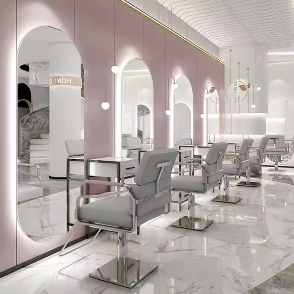 Luxury Gold Hexagon Single Side Barber Mirror Stations Hair Dressing Salon Mirror Station with Led Light Barber Mirrors