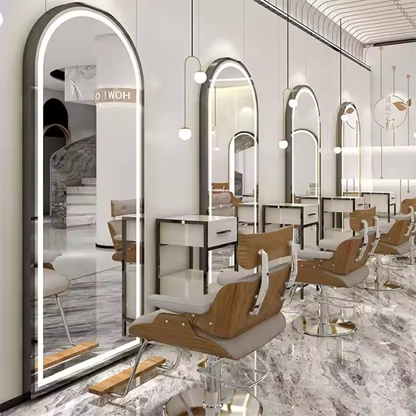 Luxury Gold Hexagon Single Side Barber Mirror Stations Hair Dressing Salon Mirror Station with Led Light Barber Mirrors