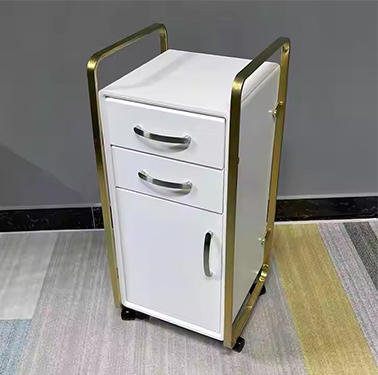 Luxury Gold Plated Stainless Steel Salon Trolley Beauty Salon Furniture White MDF Barbershop Salon Trolley