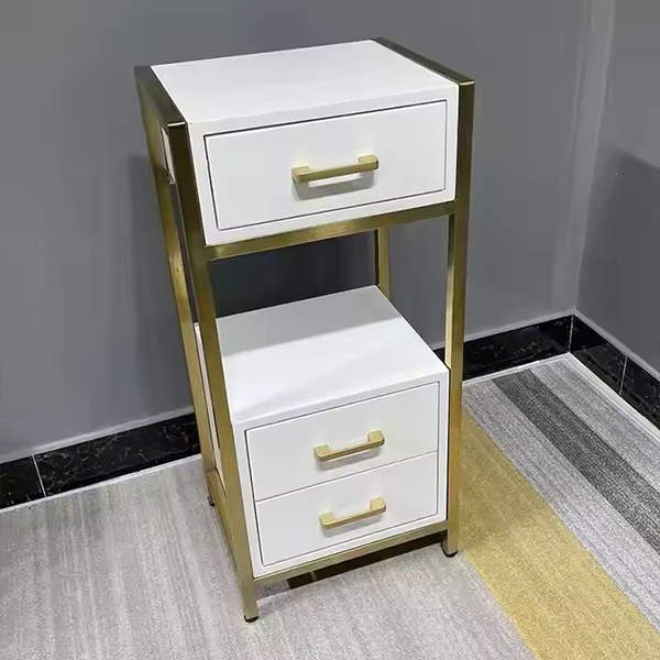 Luxury Gold Plated Stainless Steel Salon Trolley Beauty Salon Furniture White MDF Barbershop Salon Trolley