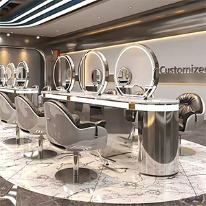 Luxury Gold Frame Single/Double Side Hair Salon Mirrors Barber Station Led Salon Mirror Other Salon Furniture
