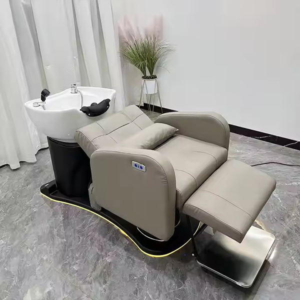 Modern Luxury Orange Leather Barber Shop Salon Furniture Washing Bed Electric Shampoo Chair for Sale