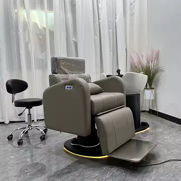 Modern Luxury Orange Leather Barber Shop Salon Furniture Washing Bed Electric Shampoo Chair for Sale